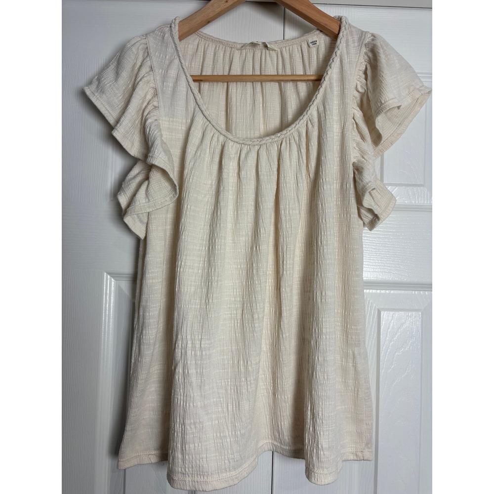 Max Studio London Cream Flutter Sleeve Textured Blouse Top Small